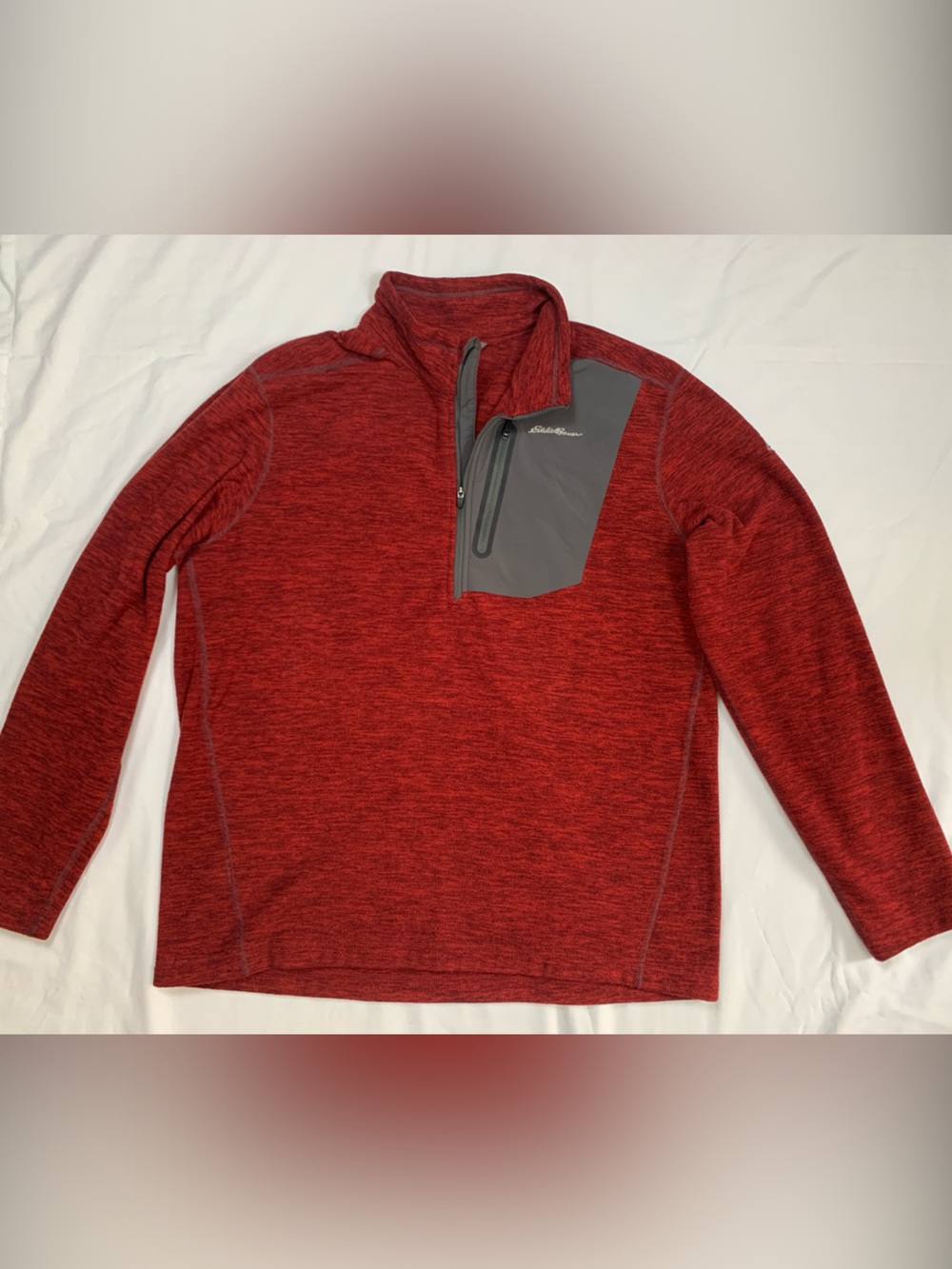 Eddie Bauer Men's L First Ascent Red Heather Quarter-Zip Sweater with Pocket GUC